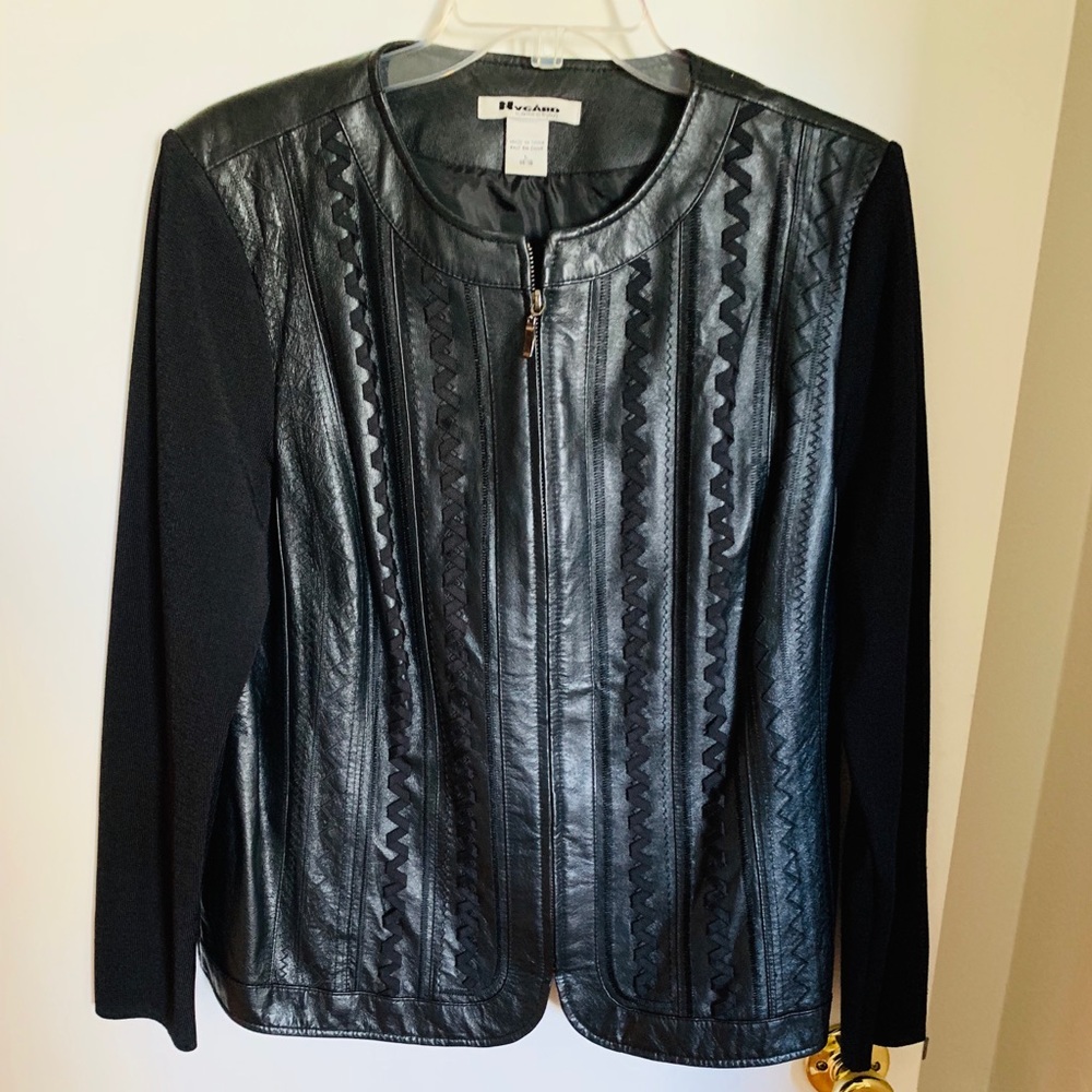 Leather and knit firm fitting jacket